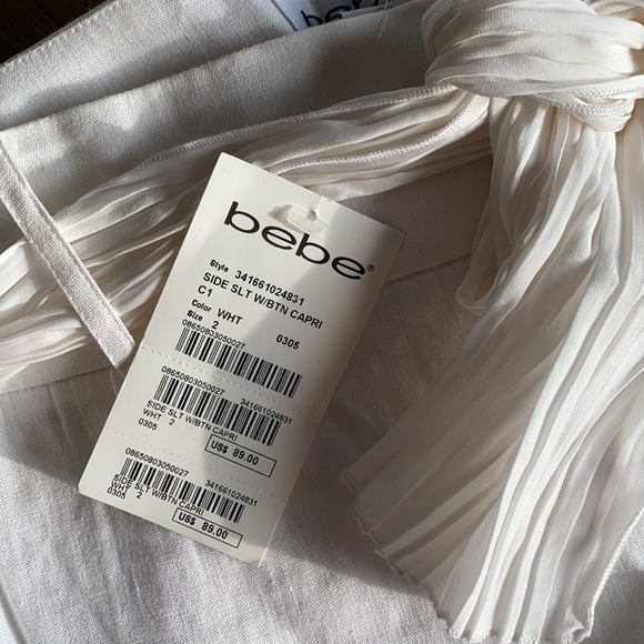 White Cropped Linen Pants - Picture 2 of 4